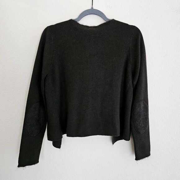 Part Two Merino Wool Open Cardigan Womens Size M Elbow Patches Brown Green - Picture 2 of 6